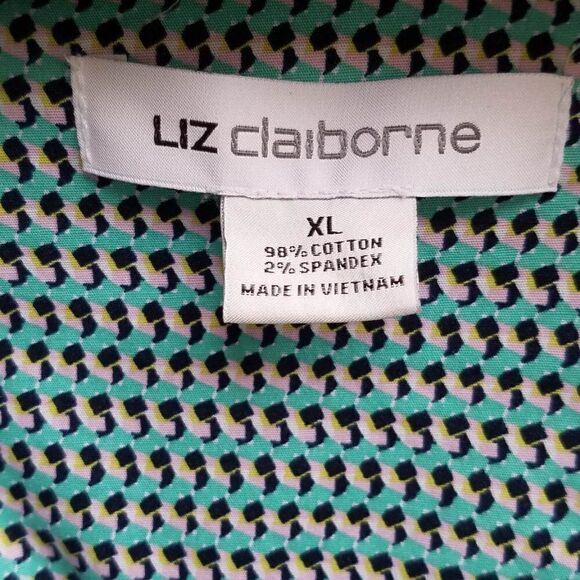 Liz Claiborne Black Blue White Partial button Down Blouse Size XL - Picture 3 of 8